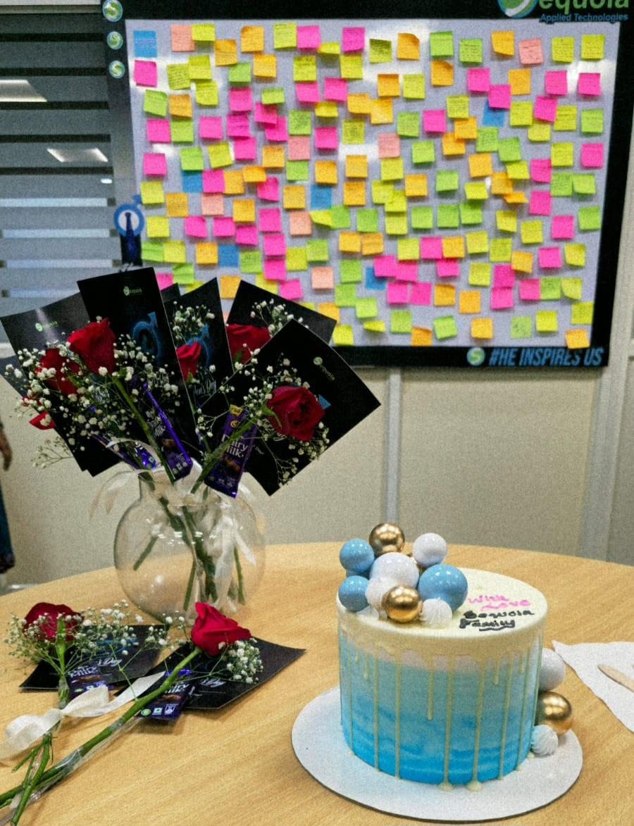Flowers and cake for the team